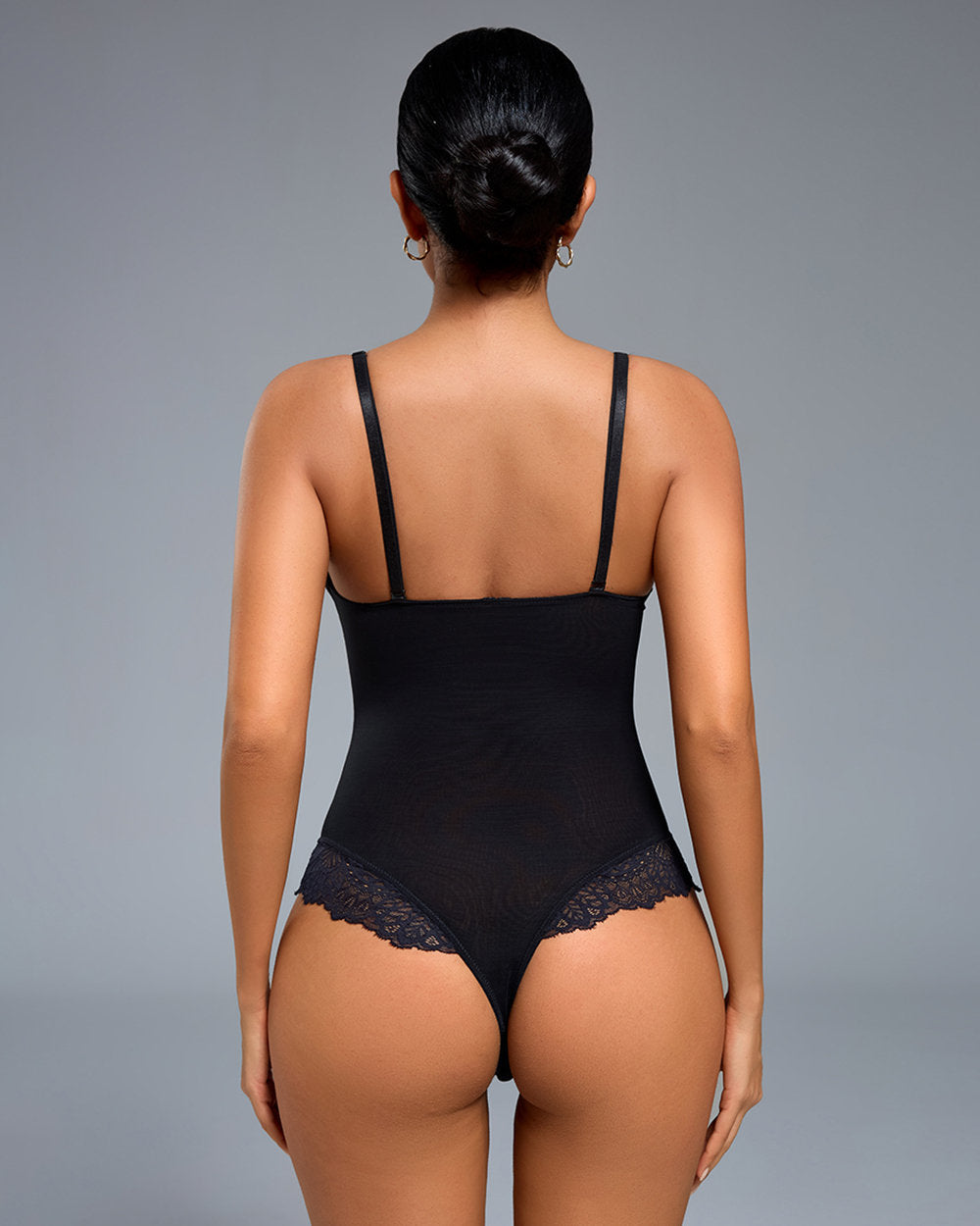Deep V-Neck Lace Thong Bodysuit - A Stylish, Lightly-Sculpting Statement