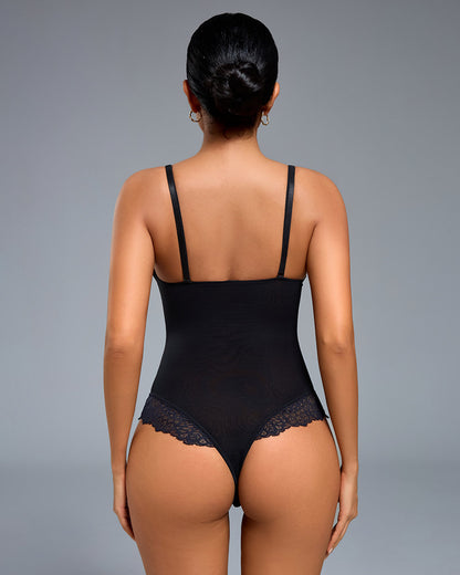 Deep V-Neck Lace Thong Bodysuit - A Stylish, Lightly-Sculpting Statement