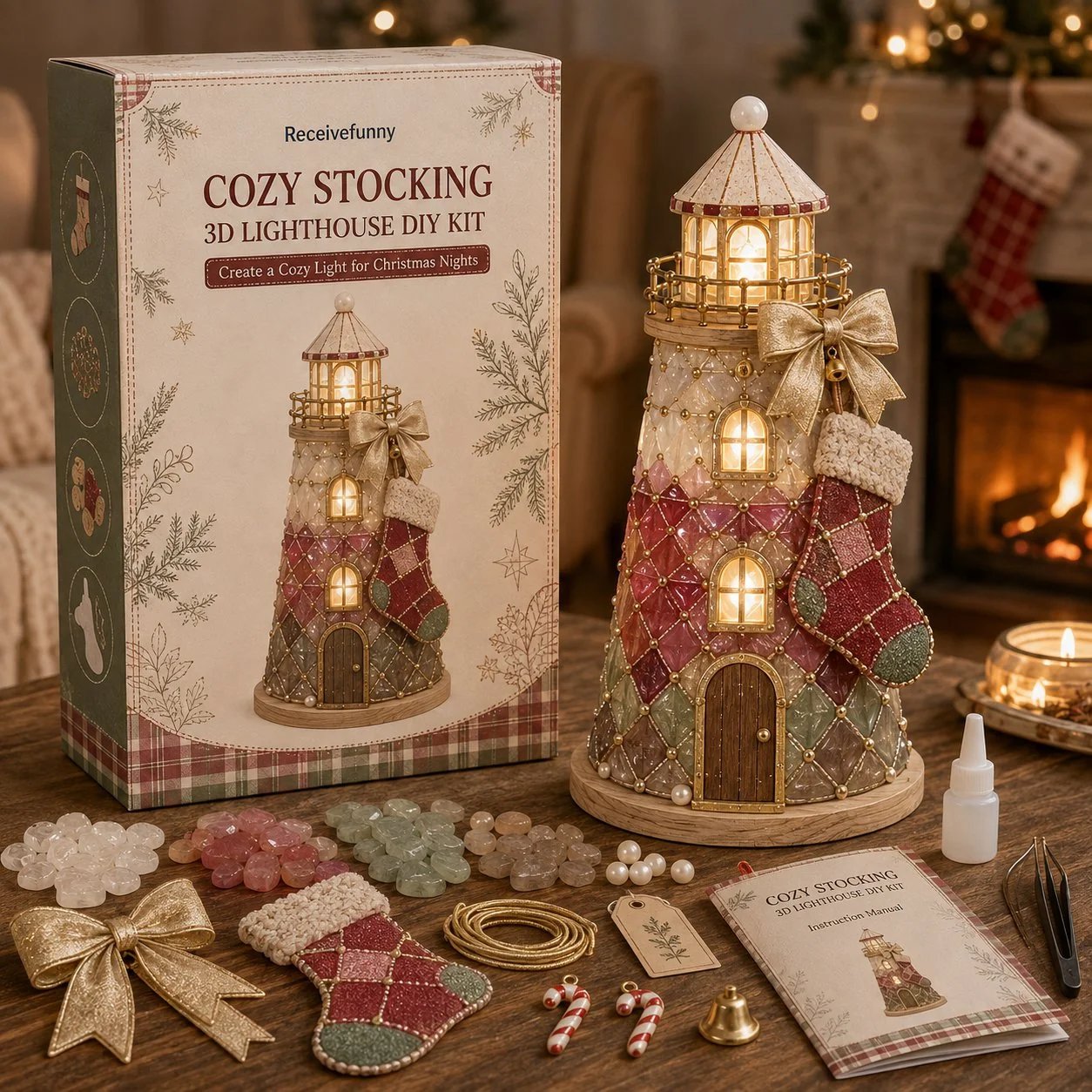 🎄Beginner-Friendly DIY Lighted Christmas Character Sea Glass-Style Lighthouse Kit Collection
