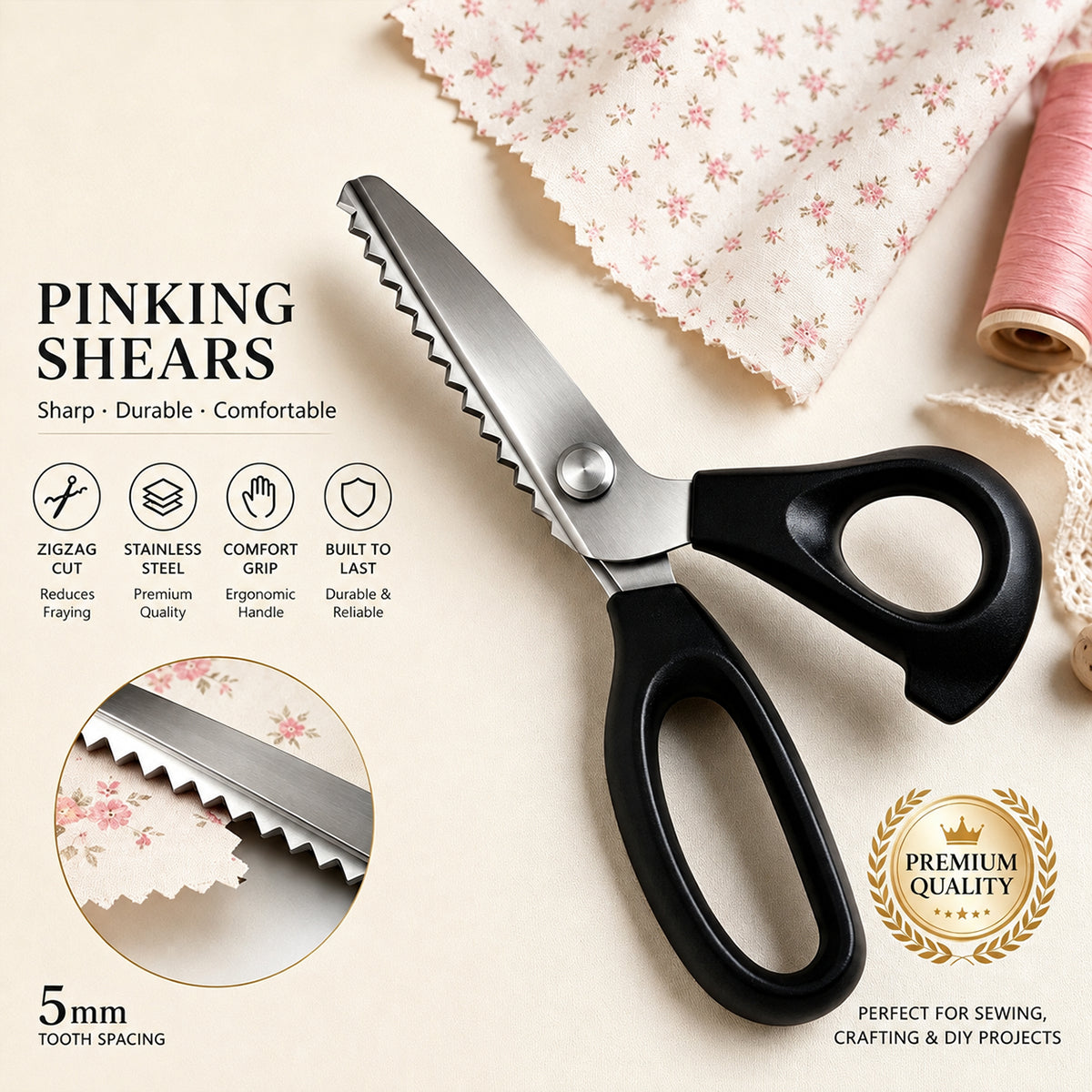 Stainless Steel Zig Zag Scissors for Fabric, Sewing and DIY Crafts