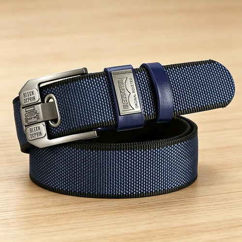 Unisex Minimalist Stylish Waistband (1-Piece) - Buckle-Free Men's Belt, Holeless Strap, Large Square Alloy Buckle with Brass Accents, Cotton-PU Leather Strap, Durable Flexible Slip-On, Versatile Fashion Belt, Trendy Holiday Present