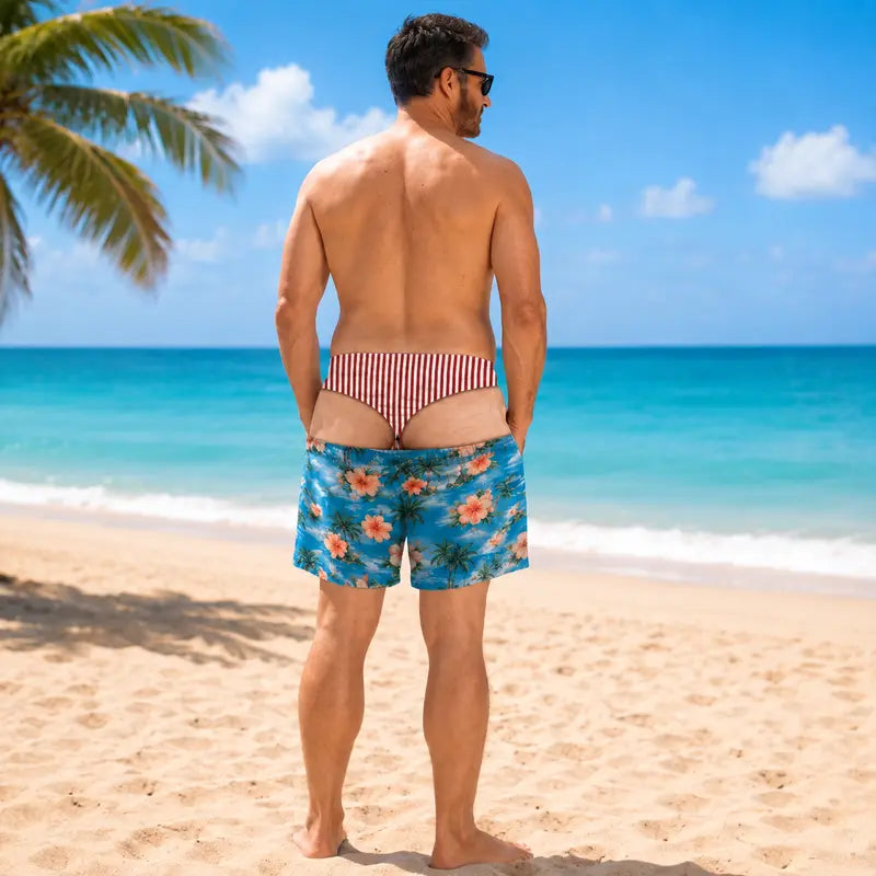 Men's Quick Dry Printed Swim Trunks with Pockets and Drawstring