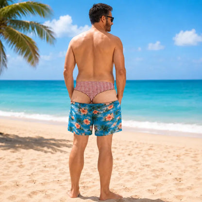 Men's Quick Dry Printed Swim Trunks with Pockets and Drawstring