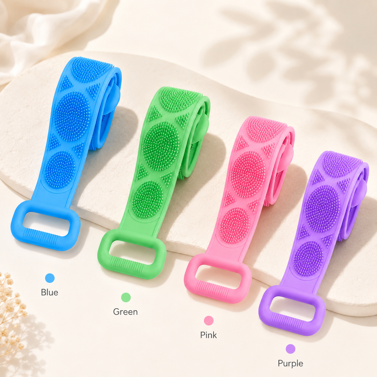 Double Sided Silicone Back Scrubber with Long Handles