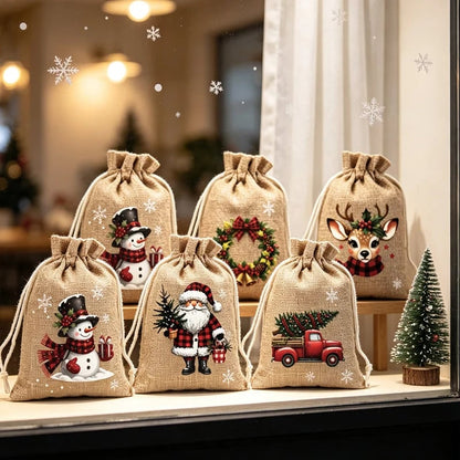 🎉 2026 Sale — Over 23,000 Sold!🎄 Christmas Drawstring Gift Bags‑Santa & Reindeer Polyester Pouches 🎁