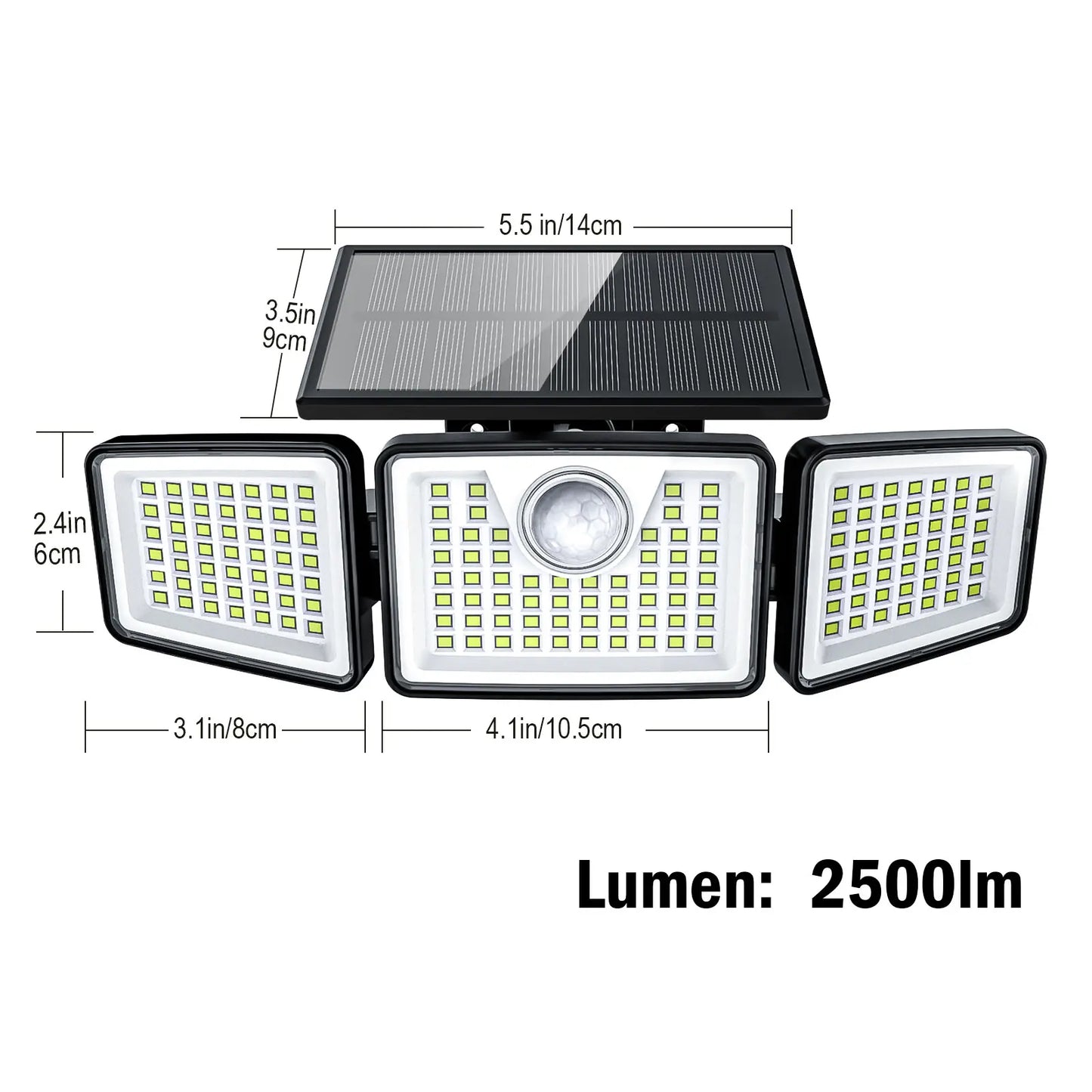 Daphino Solar Outdoor Security Spotlights, 2500LM 3-Head Dimmable Adjustable Wall Mount Lights with 3 Modes, IP65 Waterproof, 2 Years Warranty, for Garage, Festival Gift