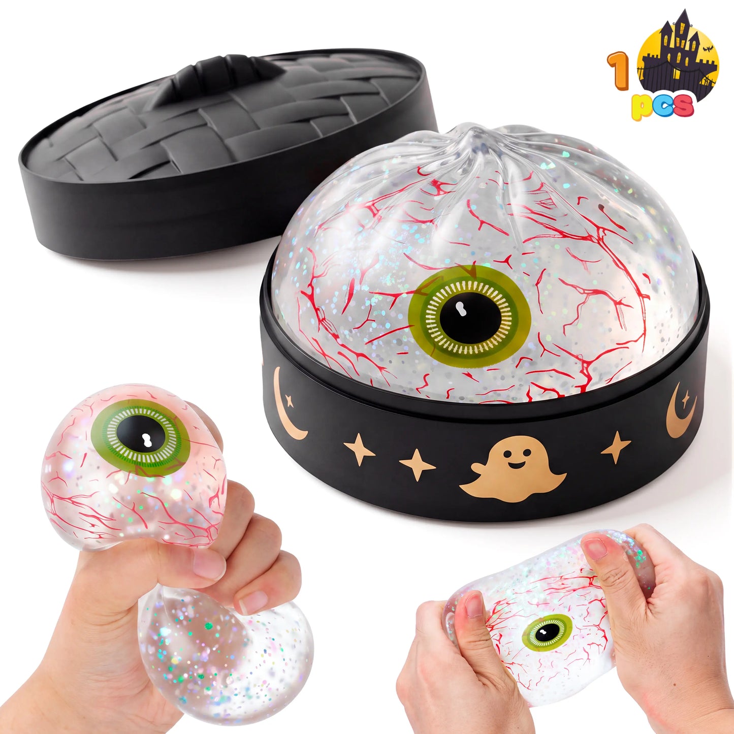 Halloween Dumpling Stress Relief Toys, 1pcs/3pcs/6pcs with Steamer Storage Boxes,Slow‑rebound maltose squishy toys, ideal for Halloween party gifts, featuring grimace pumpkin and little devil designs