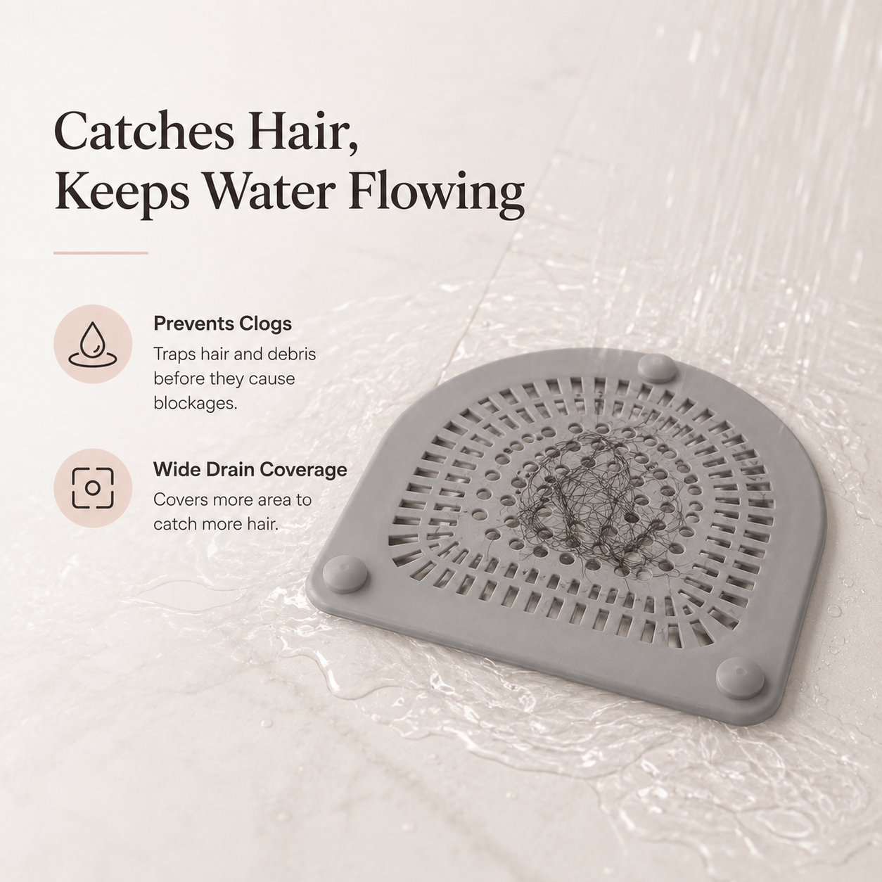 Flexible Silicone Shower Drain Hair Catcher with Suction Cups