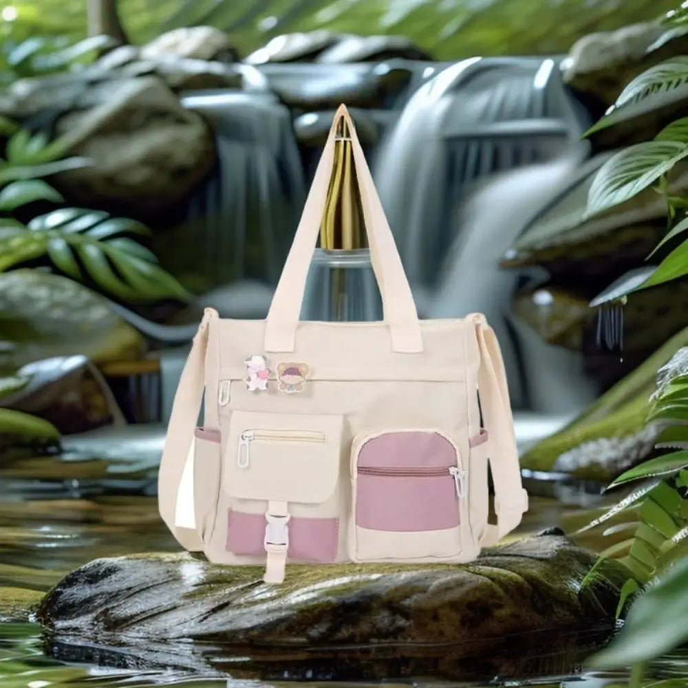 👜 Multi‑Pocket Canvas Tote Bag - Crossbody Shoulder Bag for School Work Travel