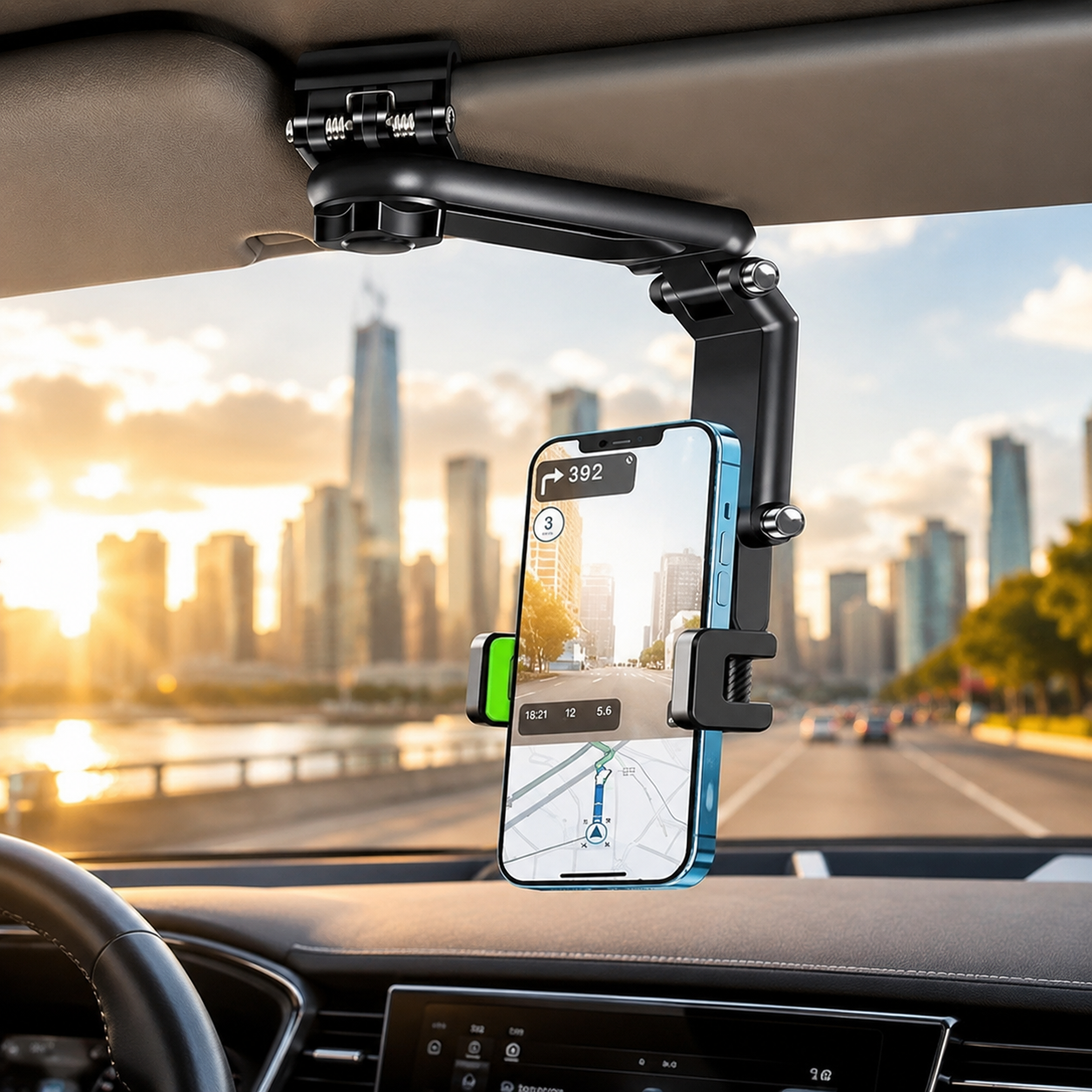 Long Arm 360 Rotating Car Phone Mount with Secure Clamp