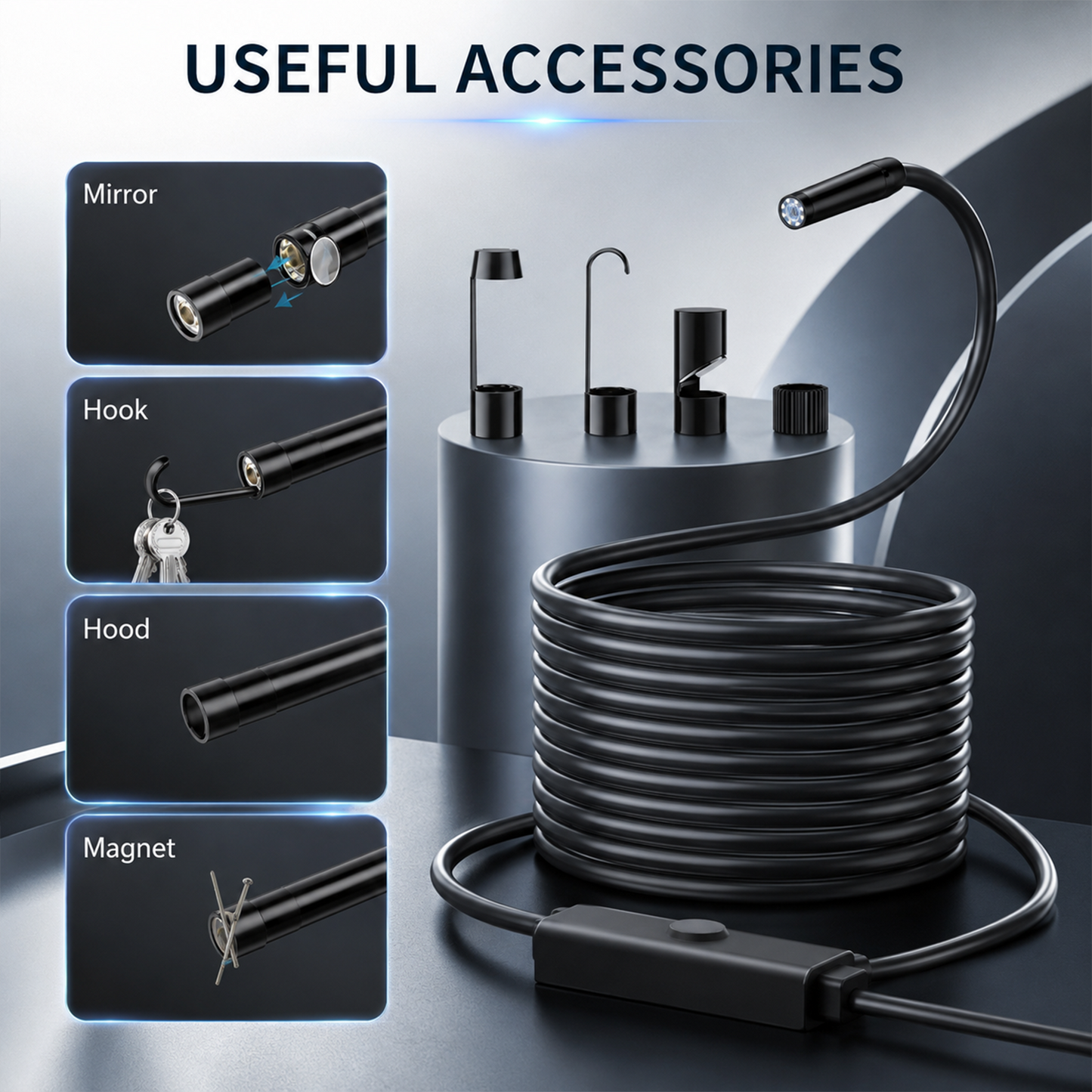 HD Borescope Inspection Camera with Adjustable LED Light and Semi Rigid Cable