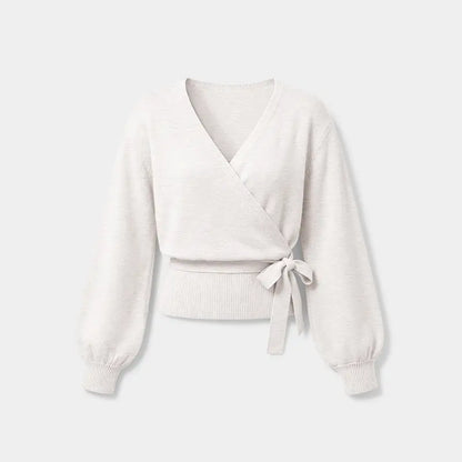 Fisoew Womens V Neck Wrap Cardigan Sweaters Casual Tie Belted Long Lantern Sleeve Slim Fit Knit Crop Pullover Tops SohoChic