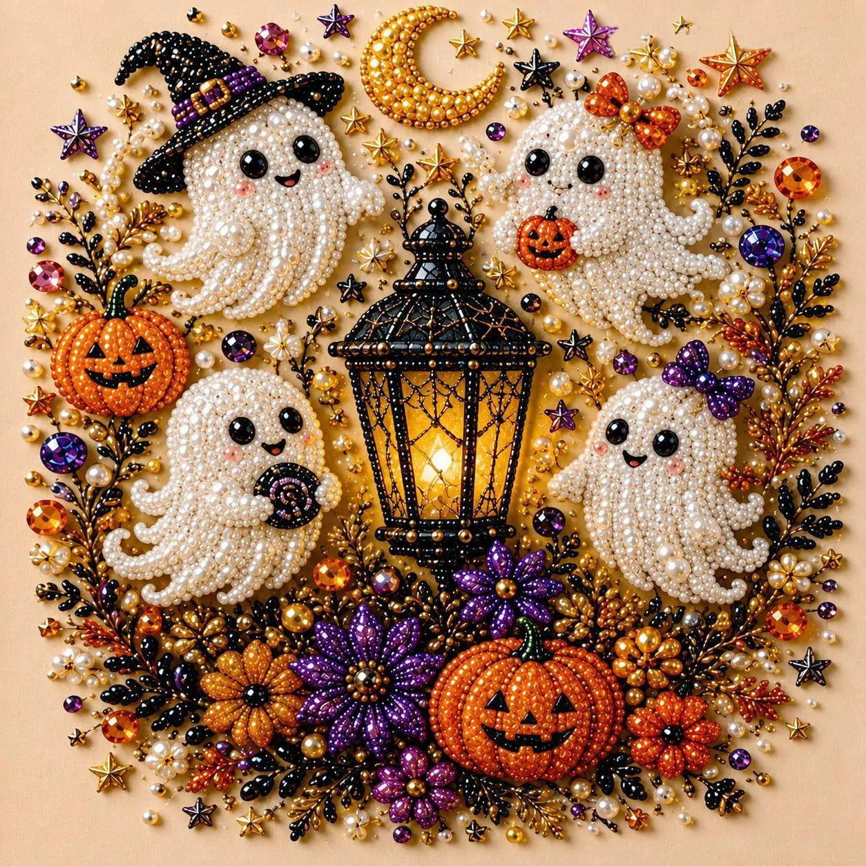 🎃 Halloween Witch Pearl Painting DIY Kit - Pumpkin Moon Diamond Art