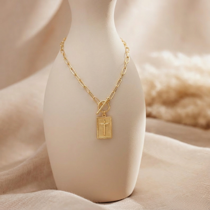 The Eternal Cross Pendant Necklace - 14k Gold Plated Stainless Steel