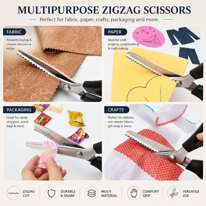 Stainless Steel Zig Zag Scissors for Fabric, Sewing and DIY Crafts