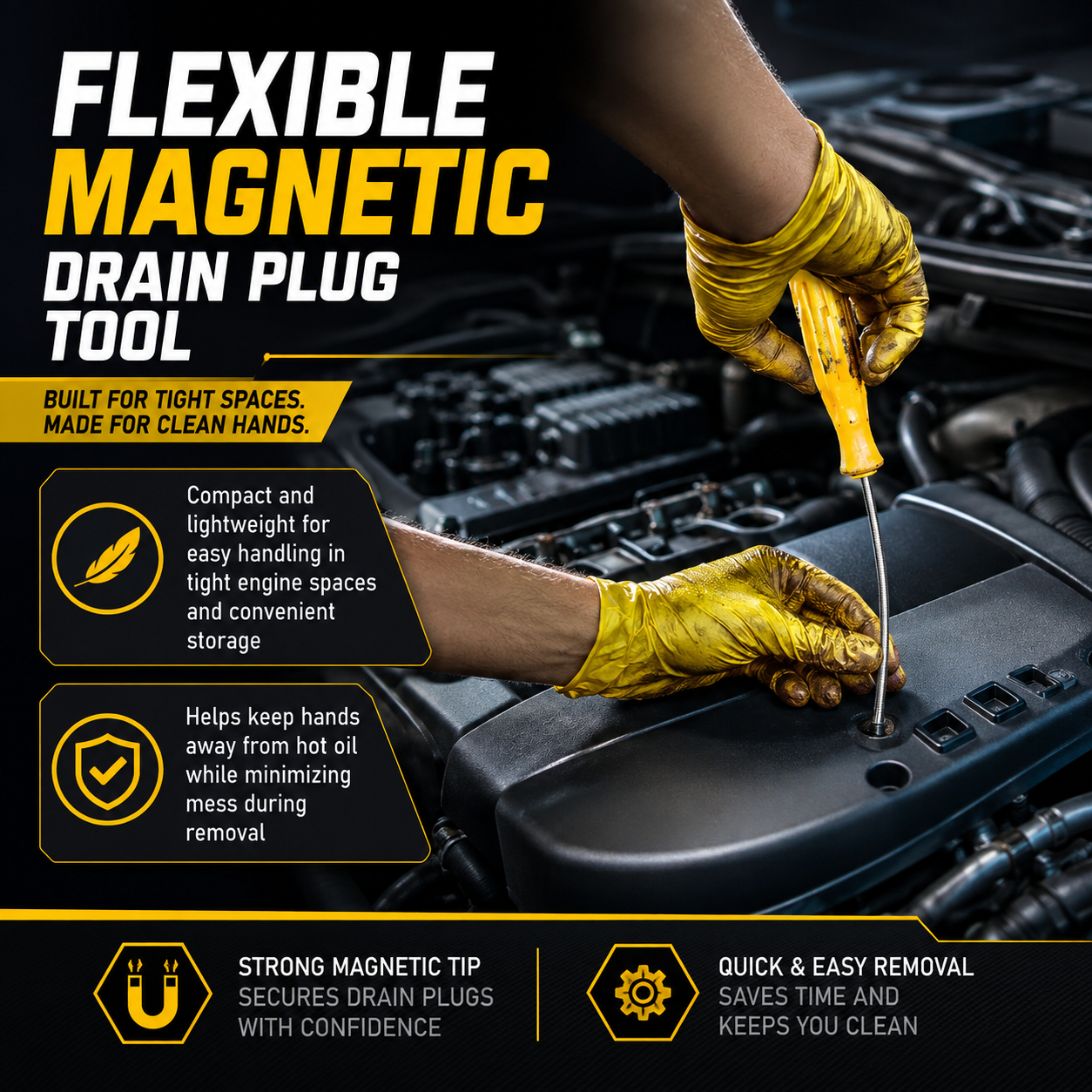 Heavy-Duty Magnetic Oil Drain Bolt Removal Tool 14 in