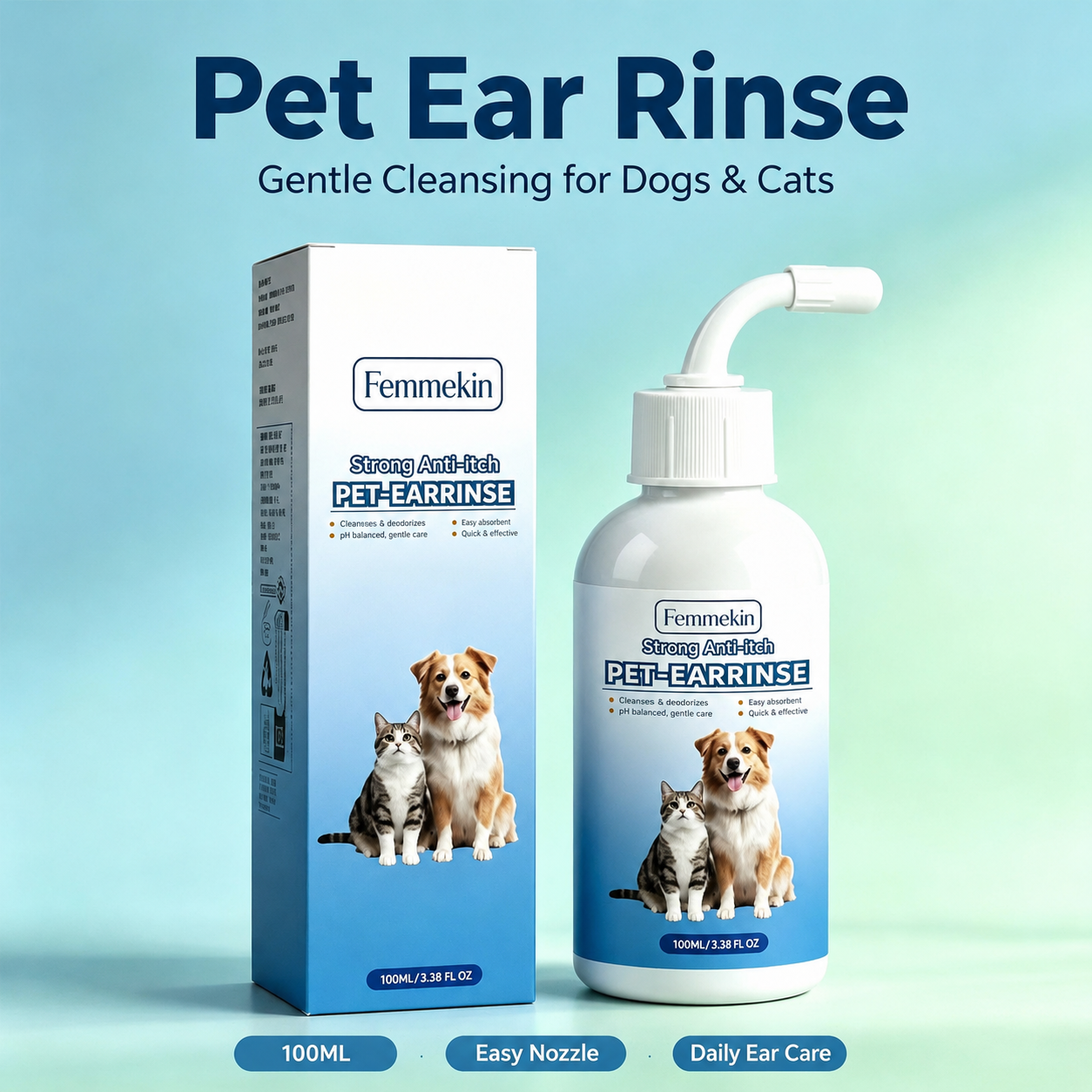 Gentle Pet Ear Wash | Odor-Free Cleaning for Dogs & Cats🌿