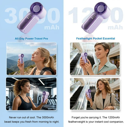 Portable Mini Handheld Fan with LED Display and USB Rechargeable Cooling