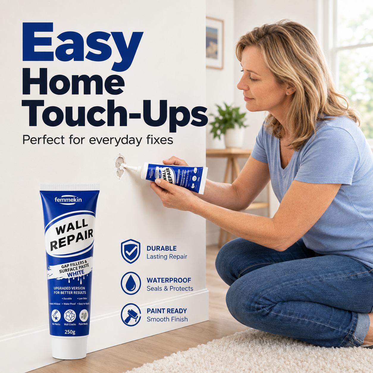 🏠🔧 Waterproof Wall Repair Paste – Fills cracks & chips fast, creates smooth white finish