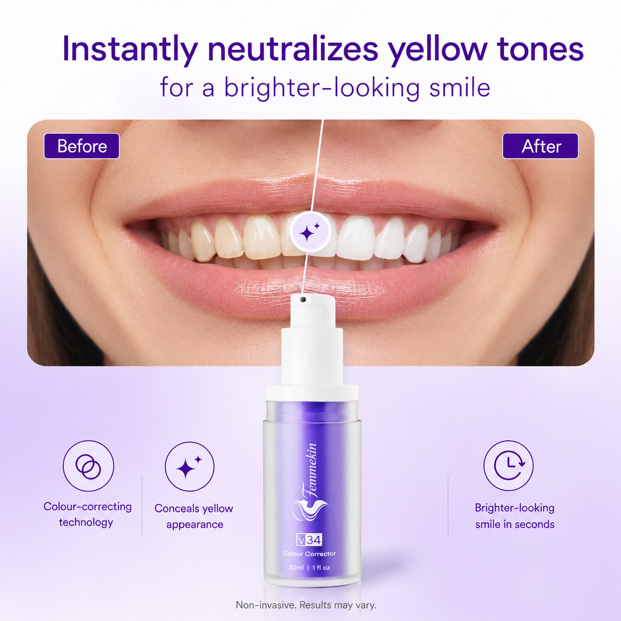 Purple Tooth Colour Corrector for Temporary Stain Concealing and Brightening