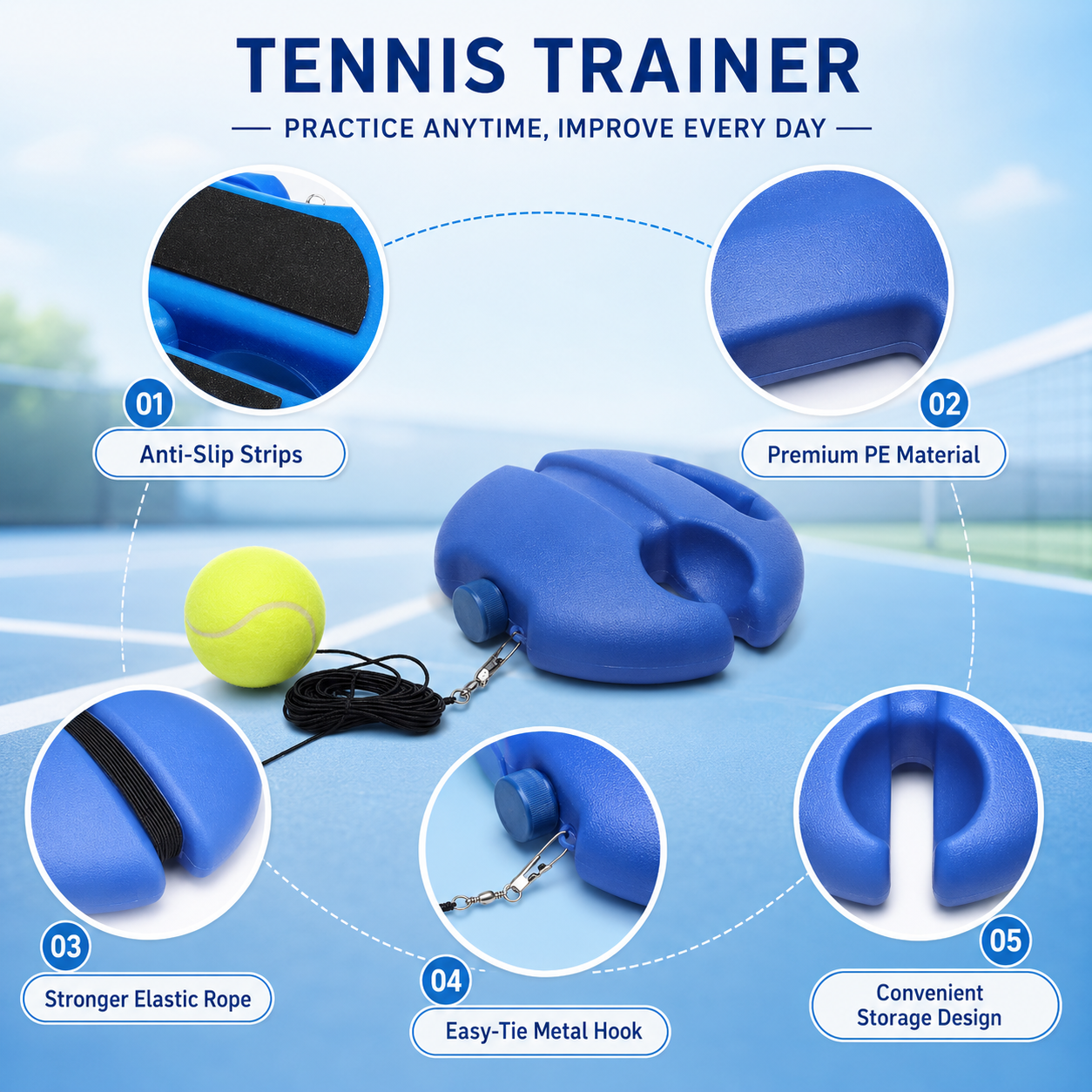 2 Piece Portable Tennis Trainer Set with Rebound Balls