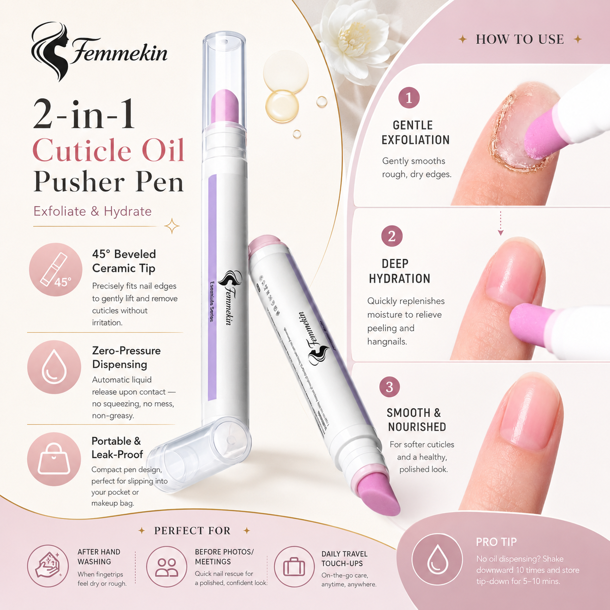 Cuticle Remover Pen Set with Nourishing Cuticle Oil