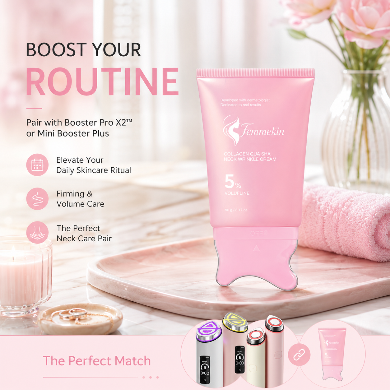 Collagen Gua Sha Neck Firming Cream with Volufiline Massager