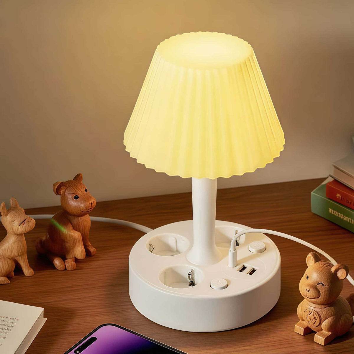 Bedside Lamp with Charging Station – 3-in-1 Nightstand Light, Power & Style
