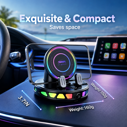 360° Rotating Wireless Charging Car Phone Mount with RGB Light