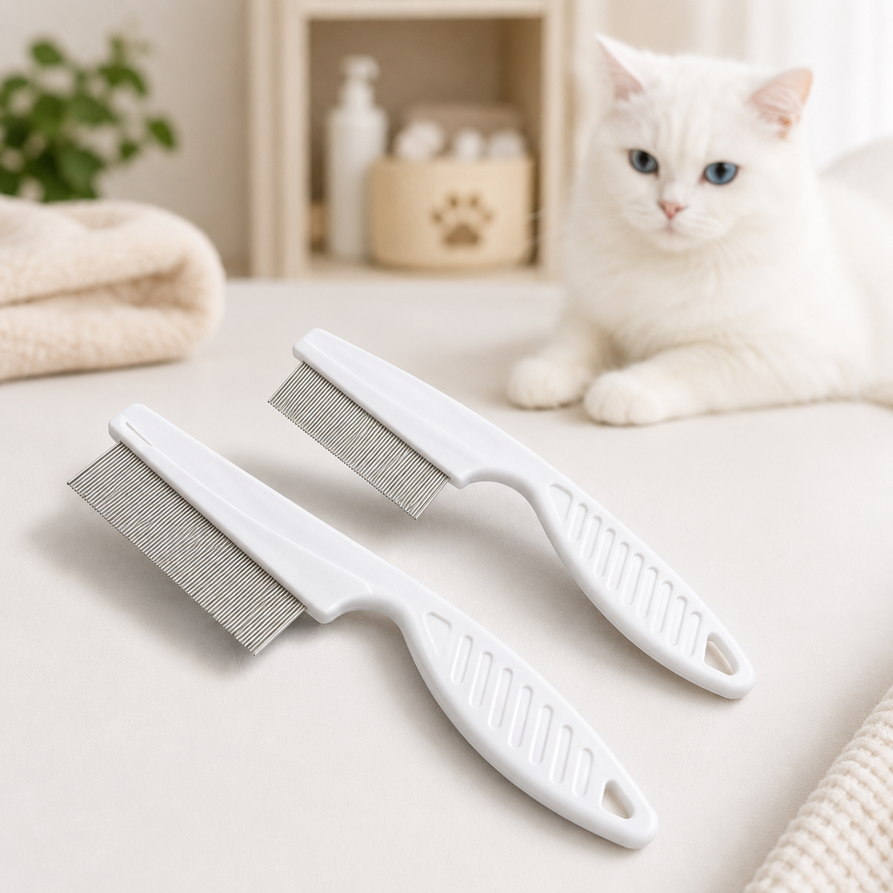 2 Pack Pet Grooming Comb Set for Small Dogs and Cats Flea and Lice Removal