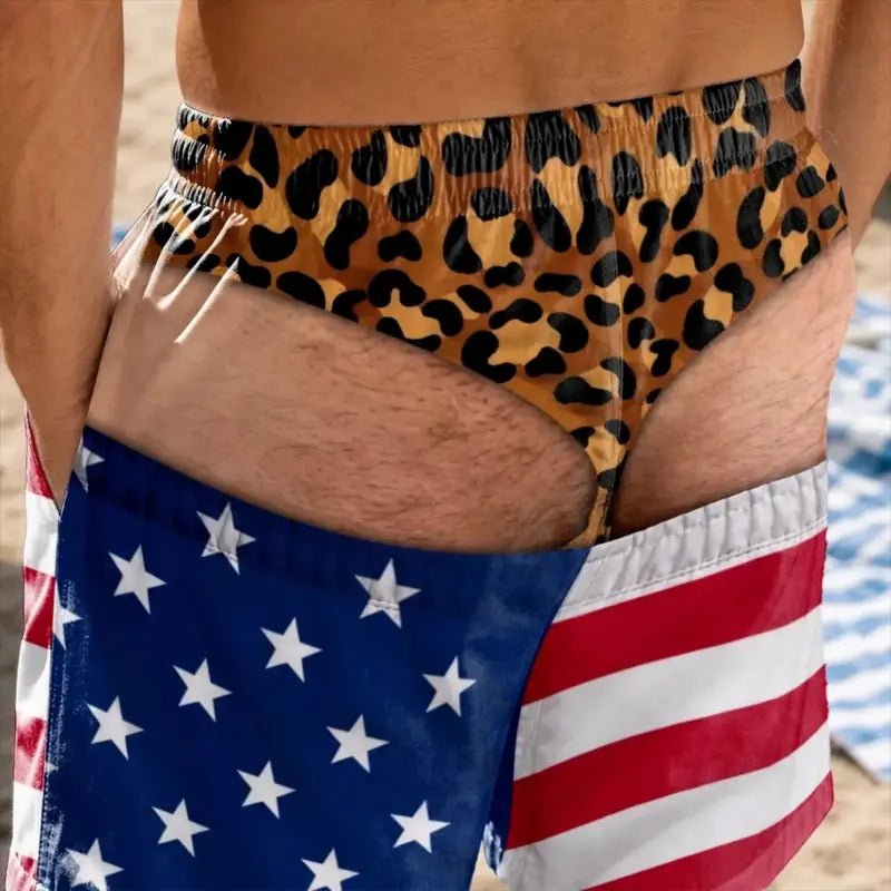 Men's Quick Dry Printed Swim Trunks with Pockets and Drawstring