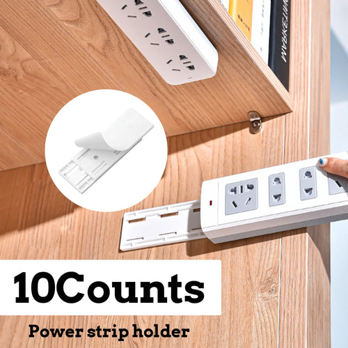 10 Counts Adhesive Punch-Free Socket Holder, Self Adhesive Desktop Socket Fixer, Power Strip Holder Wall Mount with Cable Organizer Clips, Suitable for WiFi Routers, Remote Controls