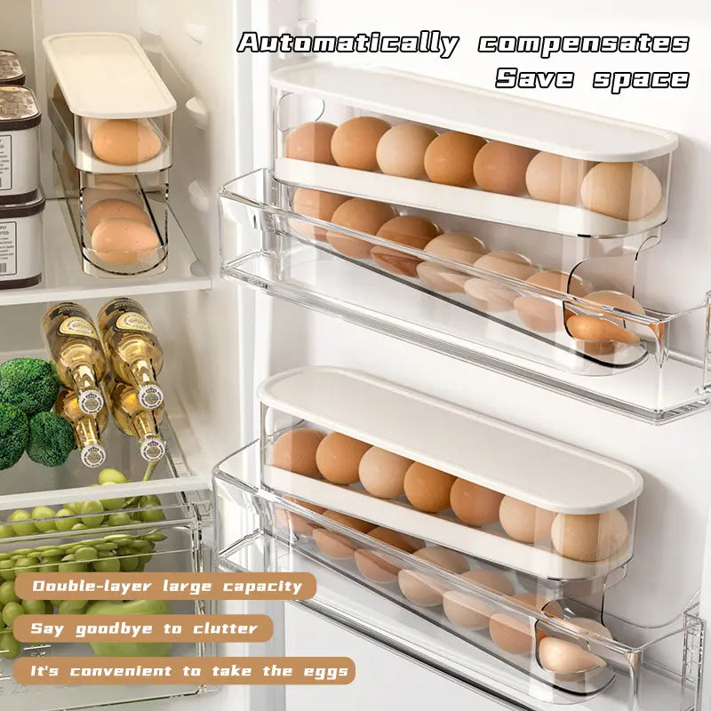 Automatic Rolling Egg Holder Refrigerator Organizer