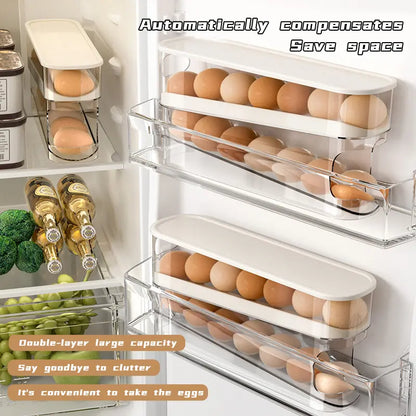 Automatic Rolling Egg Holder Refrigerator Organizer
