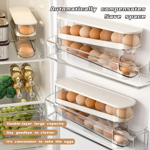 Automatic Rolling Egg Holder Refrigerator Organizer