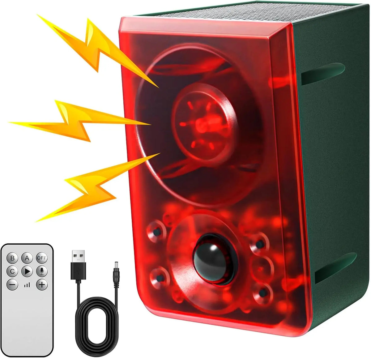 ☀️Solar Outdoor Motion Sensor Alarm - Dog Barking & Gunshot Sound, Support Recording and Volume Adjustment, 130dB Noise with Flashing Light to Deter Raccoon, Deer, Skunk, Bear, Coyote