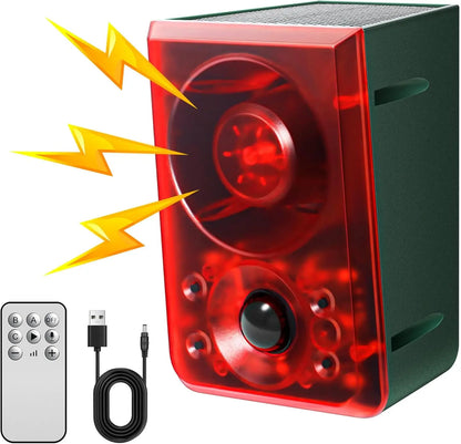 ☀️Solar Outdoor Motion Sensor Alarm - Dog Barking & Gunshot Sound, Support Recording and Volume Adjustment, 130dB Noise with Flashing Light to Deter Raccoon, Deer, Skunk, Bear, Coyote