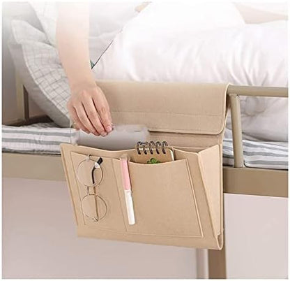 MBELLO Bed Organiser, Bedside Storage PocketDormitory Upper Bunk Bedside Mobile Phone Rack Dorm Bed Rack Bedside Storage Hanging Basket(Color:Grey) Color : Grey (Color : Beige)