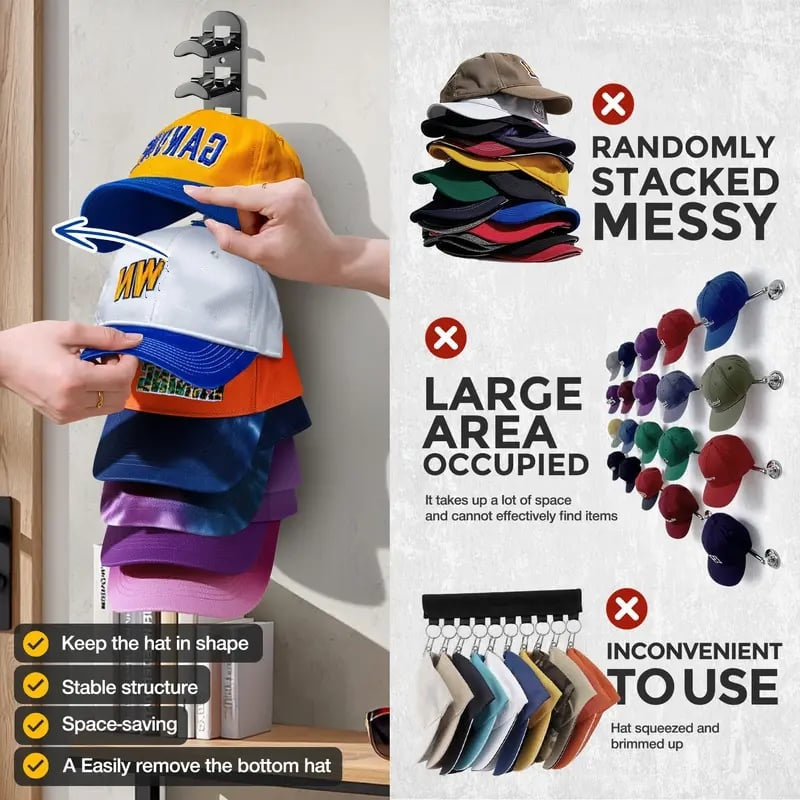 Hat Rack for Wall – Baseball Cap Organizer Holds Up to 20 Hats