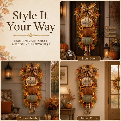 🏡🎃Lighted Stacked Pumpkin Fall Door Decor with 3 Seasonal Plaques