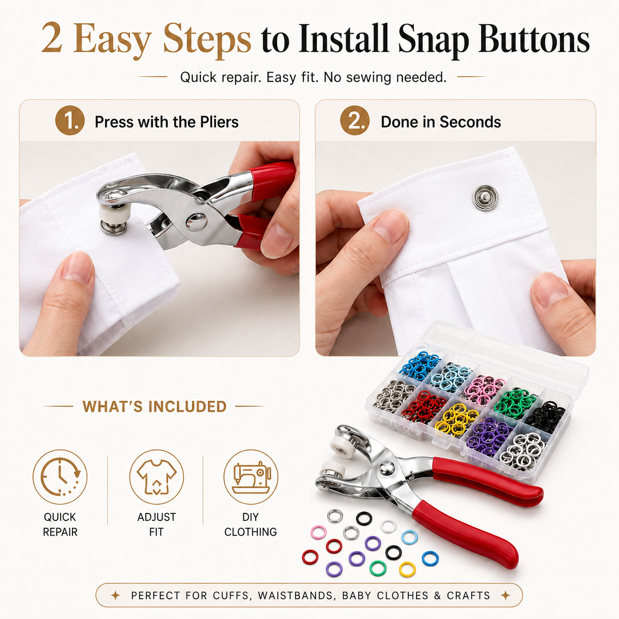BOGO+  Including 200pcs Invisible Colored Metal Buckle & 1 Count Manual Pressure Pliers
