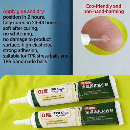 20ml 0° TPR Glue - Water Resistant, Easy to Use, Fast Drying, Surface Dry in 2-10 Minutes, Soft Flexible Seal, Transparent Room Temperature Sealing Adhesive for Squishy Toy Repairs, Keep Out of Reach of Children, Repairing