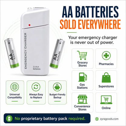 Portable Emergency Phone Charger AA Battery Powered Power Bank with LED Flashlight