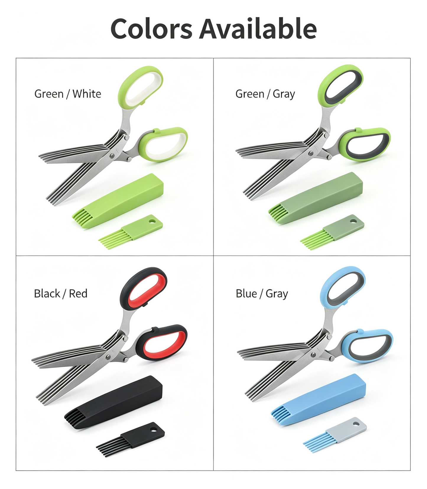 5 Blade Stainless Steel Herb Scissors with Cleaning Brush