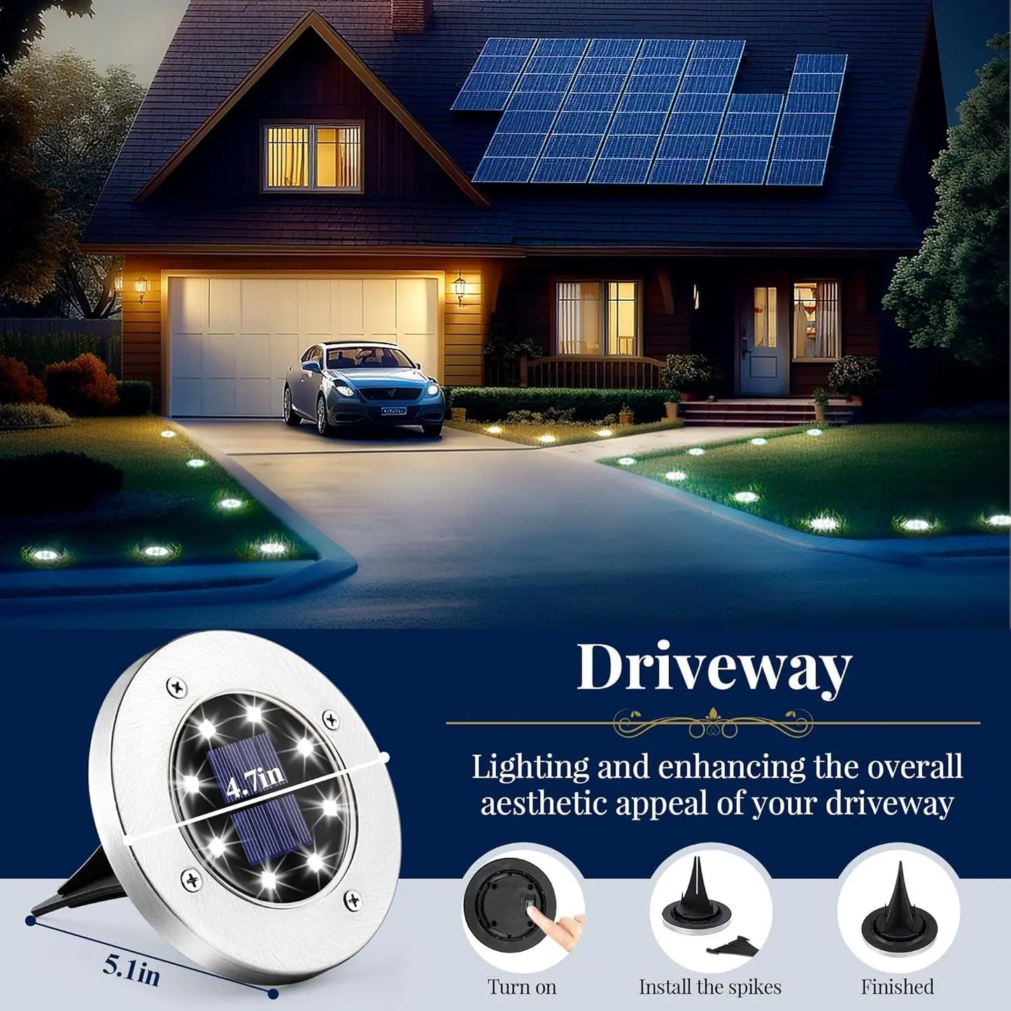 ECO-π Solar Lights Outdoor 12 Pack Waterproof Garden Pathway