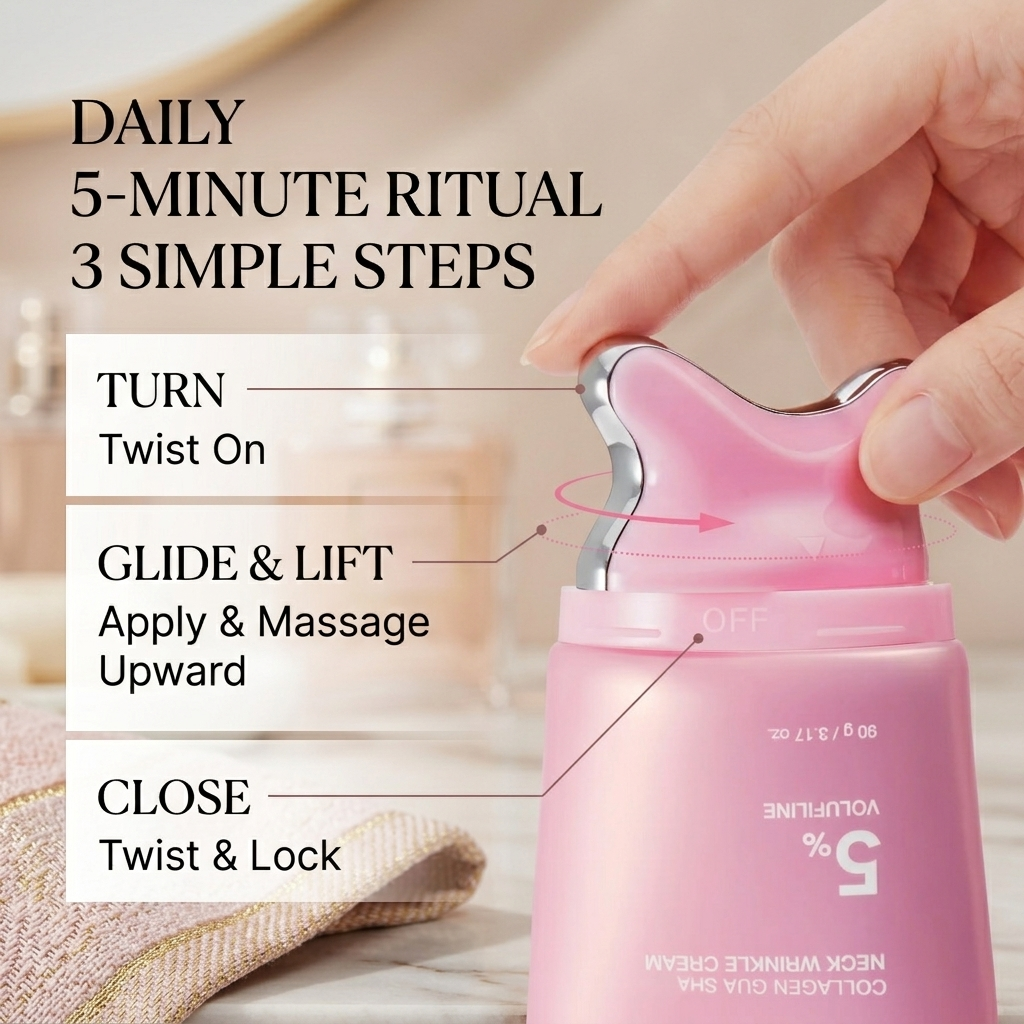Collagen Gua Sha Neck Firming Cream with Volufiline Massager