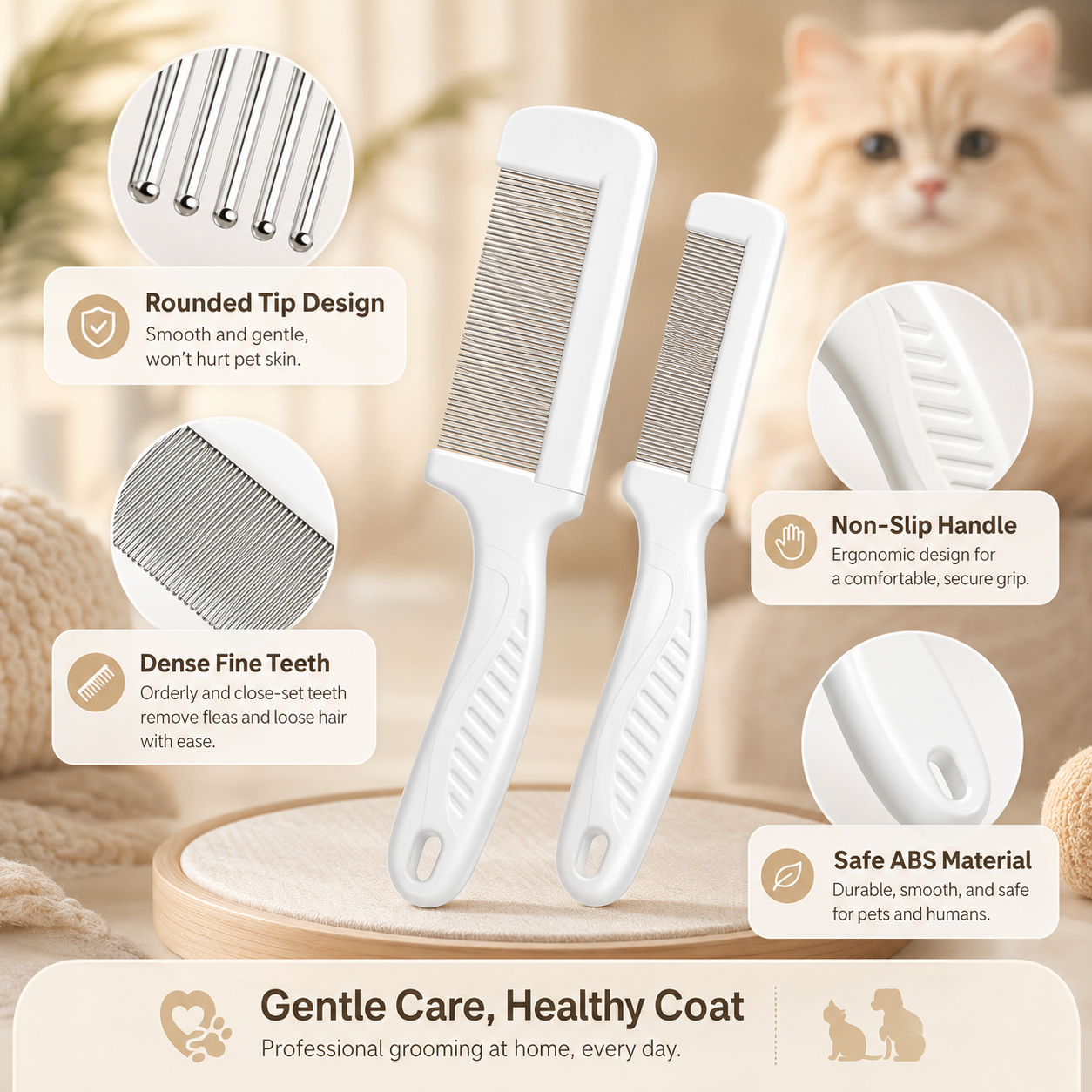 2 Pack Pet Grooming Comb Set for Small Dogs and Cats Flea and Lice Removal