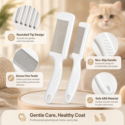 2 Pack Pet Grooming Comb Set for Small Dogs and Cats Flea and Lice Removal