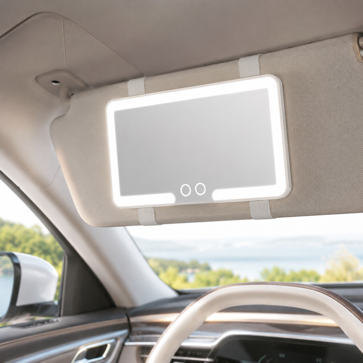 Rechargeable LED Car Sun Visor Makeup Mirror with Dimmable Touchscreen