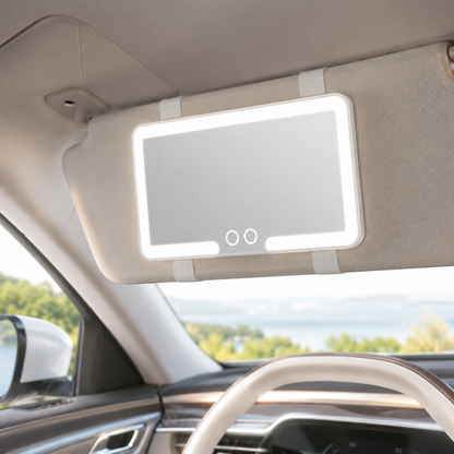 Rechargeable LED Car Sun Visor Makeup Mirror with Dimmable Touchscreen